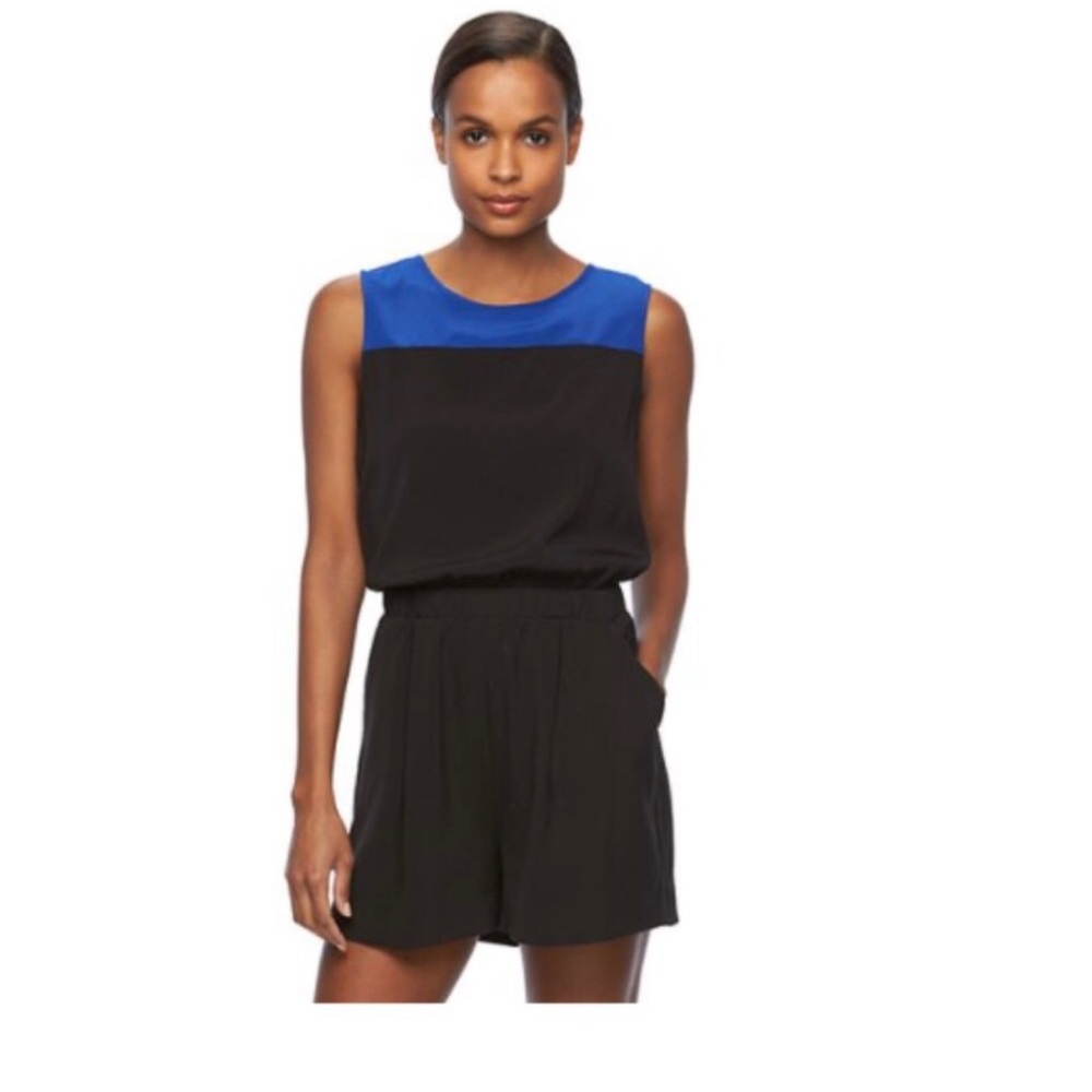 Reed Blue & Black Colorblocked Romper Size 12 NWT